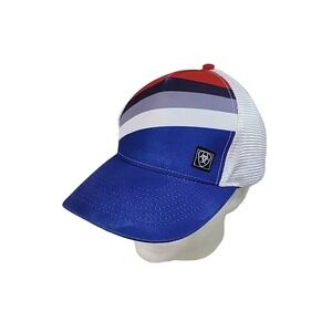 Ariat‎ Adjustable Snapback Mesh Cap Hat OSFM Red White & Blue Lightly Distressed